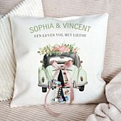 Gepersonaliseerde kussensloop als geld cadeau voor huwelijk