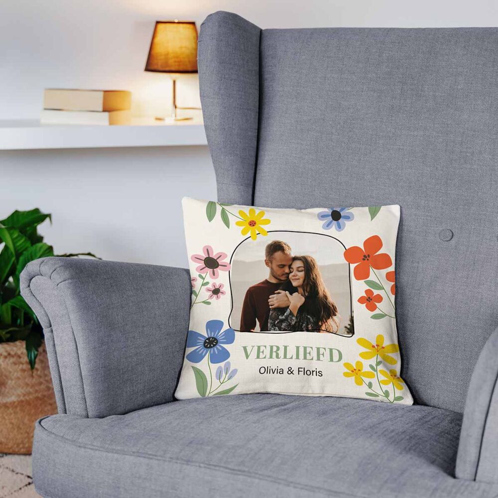 Gepersonaliseerde kussensloop met foto en tekst