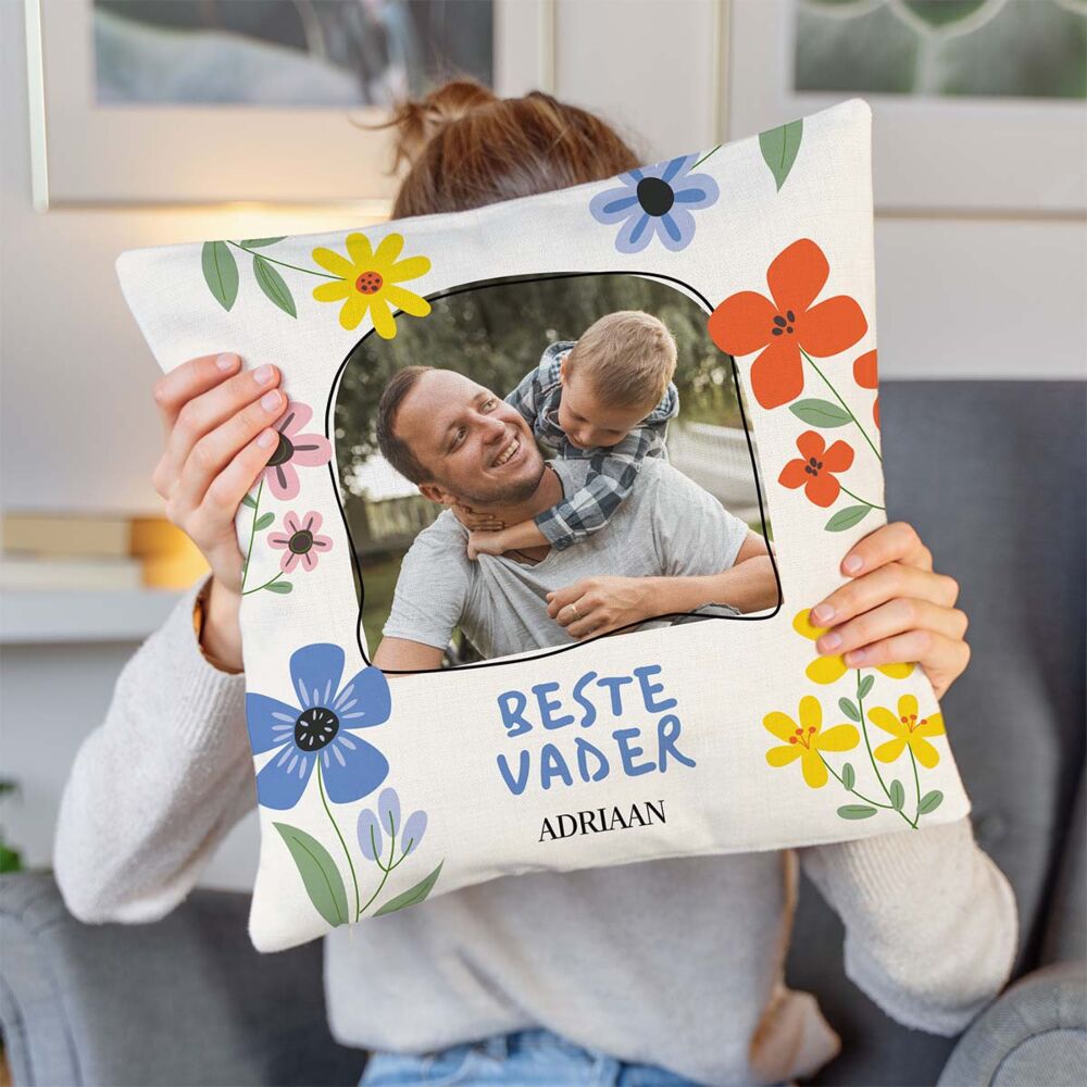 Gepersonaliseerde kussensloop met foto en tekst