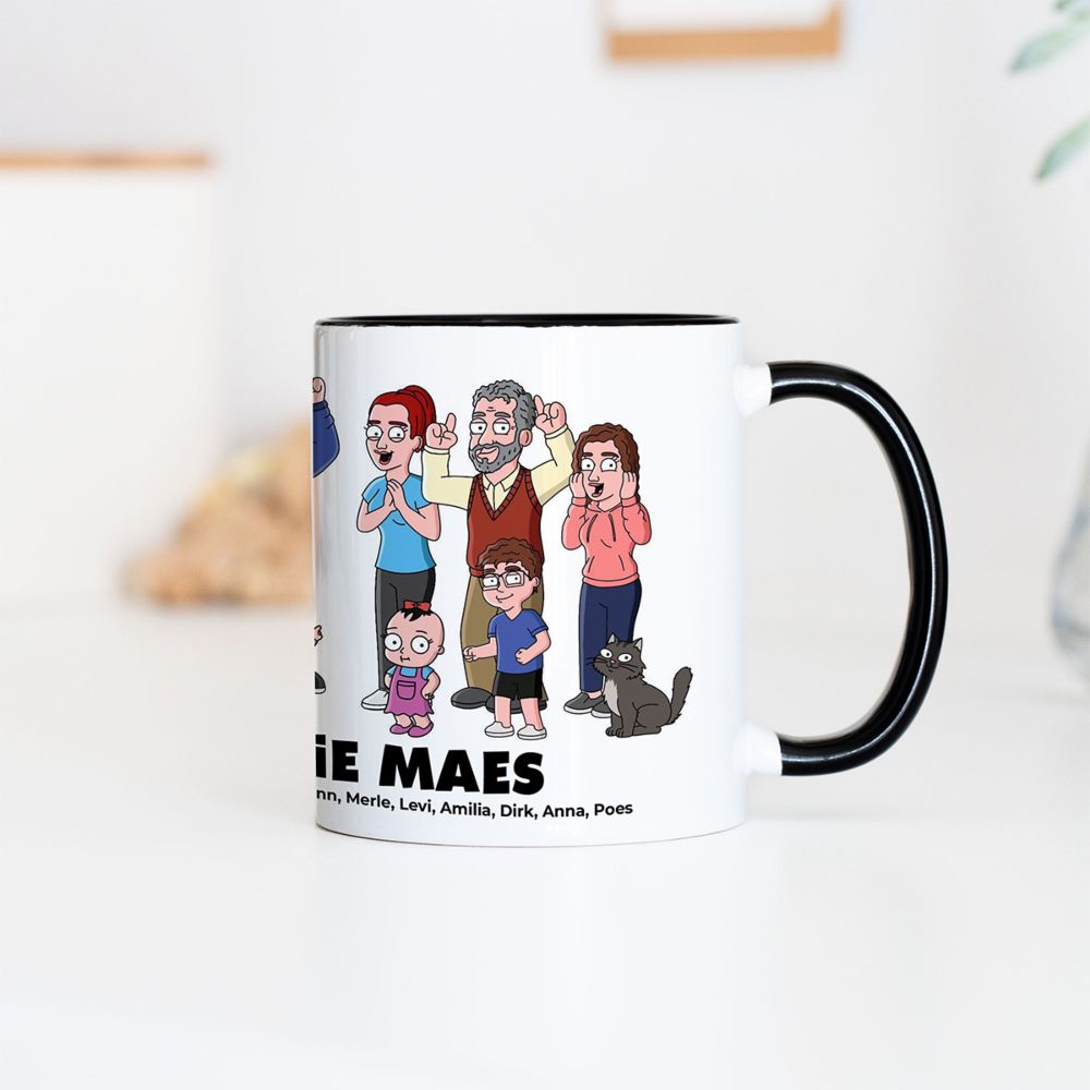 Gepersonaliseerde mokken illustratie stripfiguur familie