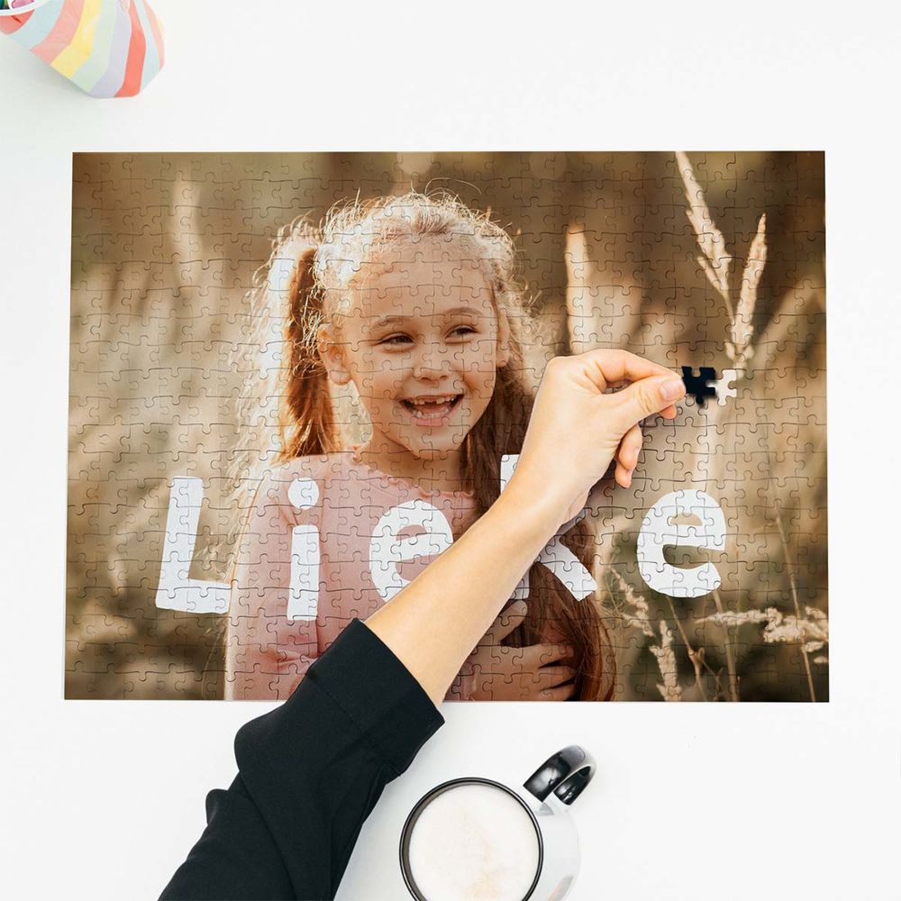 Gepersonaliseerde puzzel met foto en sierlijke tekst