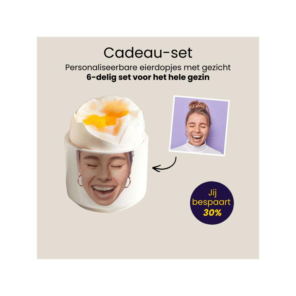 Cadeauset 6-delige eierdopjes met gezicht