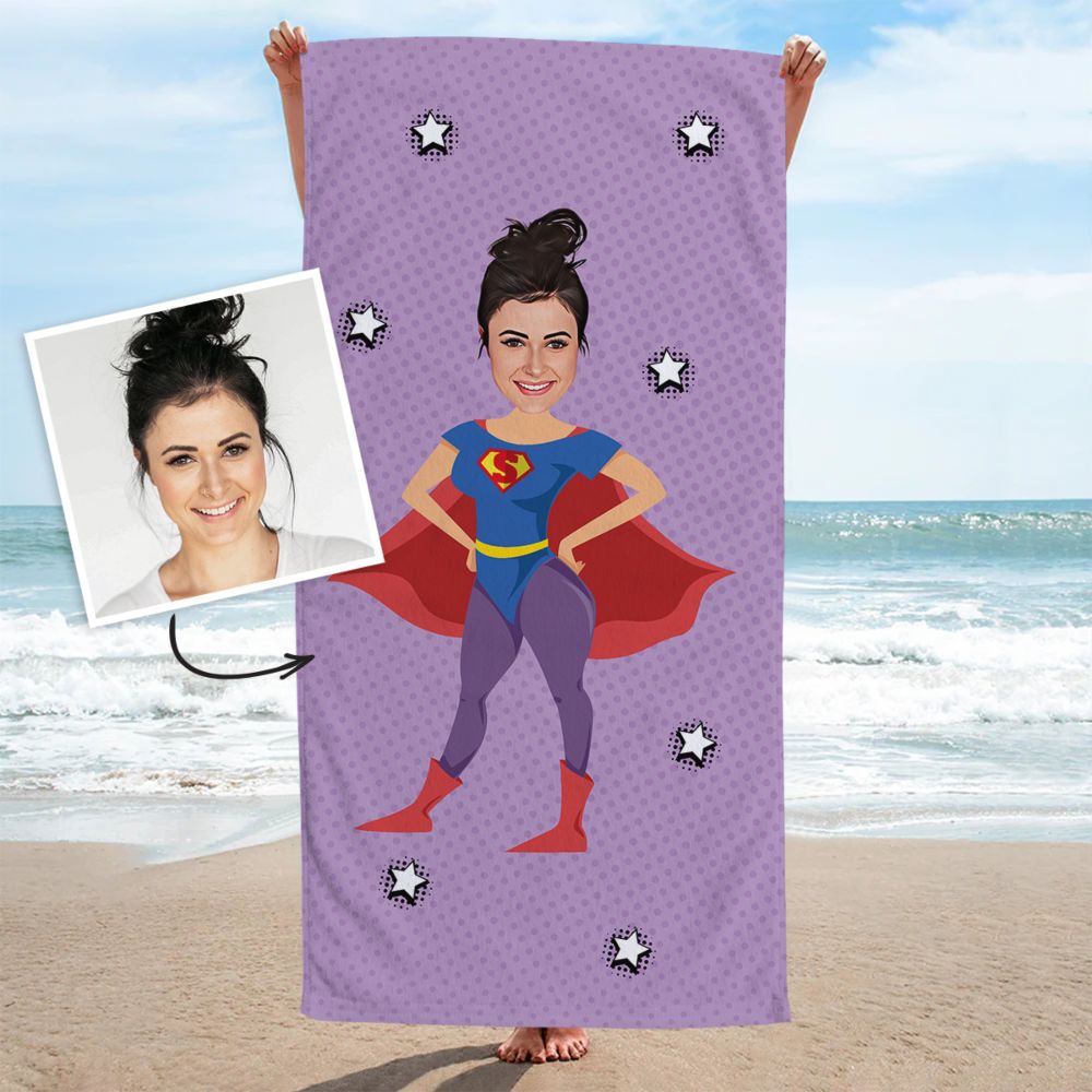Superheld(in) Gepersonaliseerde Handdoek met Gezicht als Comic
