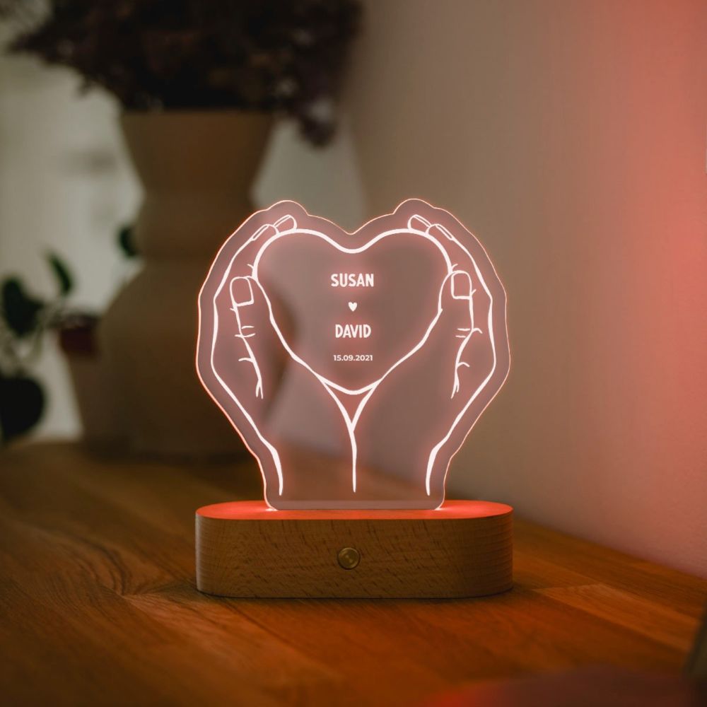 Gepersonaliseerde LED lamp hartje met handen en namen
