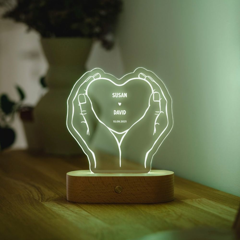 Gepersonaliseerde LED lamp hartje met handen en namen