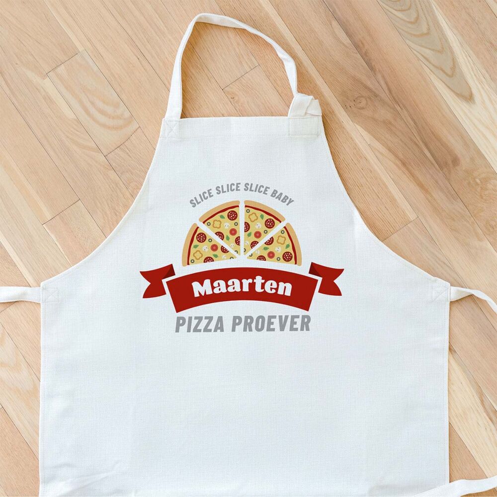 Gepersonaliseerd keukenschort met pizza en naam