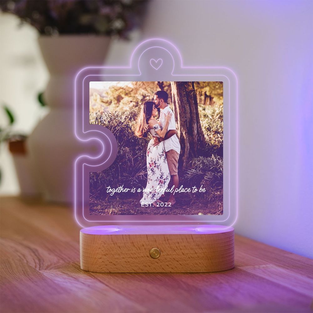 Gepersonaliseerde LED lamp puzzelstukje met foto en tekst