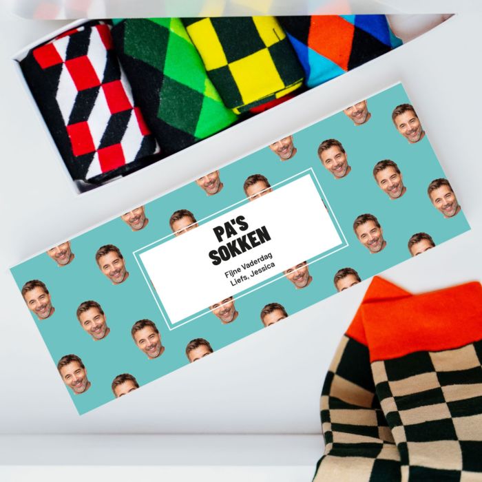 Gepersonaliseerde Sokken Cadeaubox met Foto Gezicht en Naam