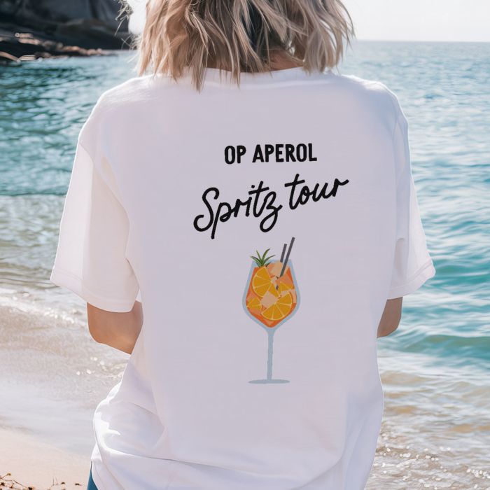 Gepersonaliseerd t-shirt met aperol glas en tekst