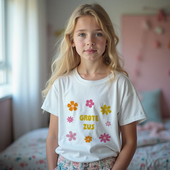 Gepersonaliseerd t-shirt voor kinderen met bloemen en tekst