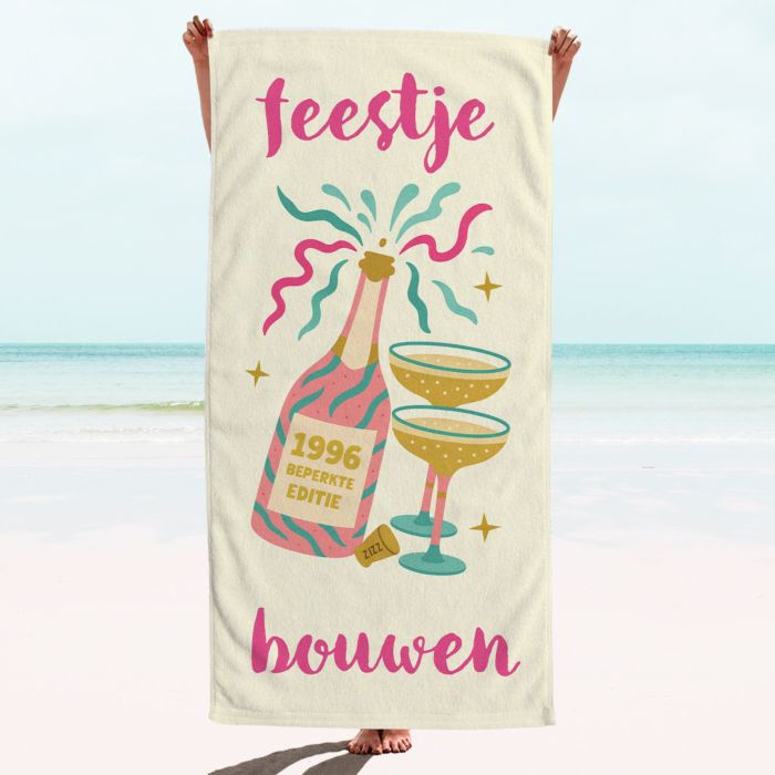Gepersonaliseerde handdoek met champagne en tekst