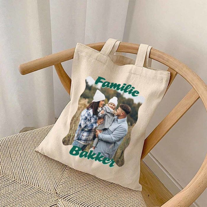 Gepersonaliseerde tote bag met foto en tekst