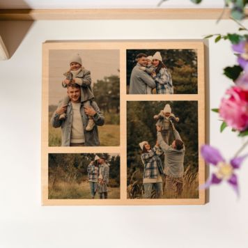 Personaliseerbare foto op hout met 4 foto’s